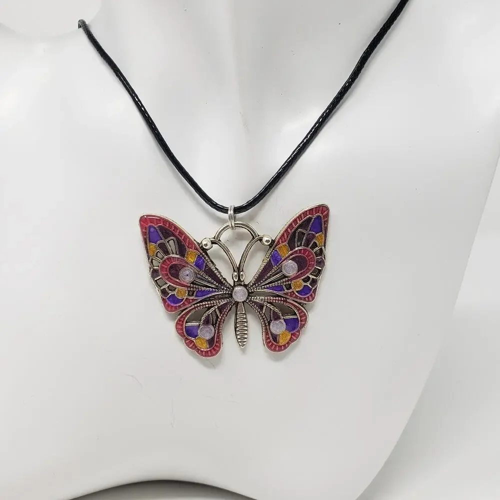 Hand Decorated Metallic Resin Butterfly Necklace